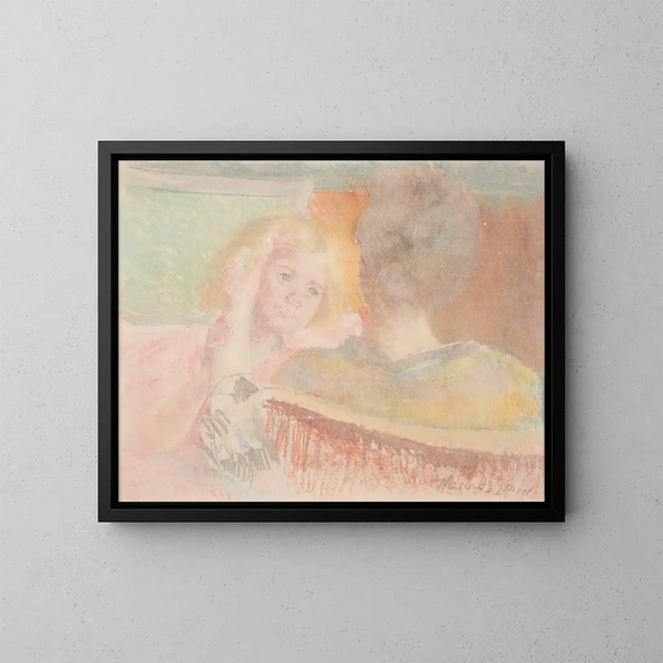 Mère che dipinge i capelli di Sara n° 2 - Mary Cassatt — quadro incorniciato alla parete