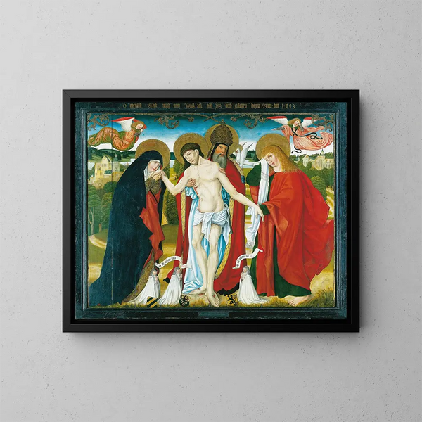La Santa Trinità con la Vergine Maria e san Giovanni evangelista - Maestro dell'Altare Wendelin — quadro incorniciato alla parete