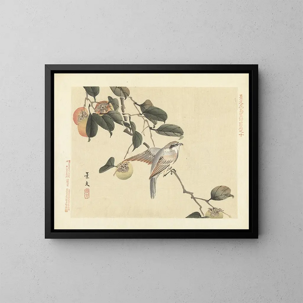 Kaki e allocco dalla testa di toro - Matsumura Keibun — quadro incorniciato alla parete