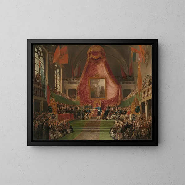 L'inaugurazione solenne dell'Università di Gand da parte del Principe d'Orange nella sala del trono del Municipio il 9 ottobre 1817 - Mattheus Ignatius van Bree — quadro incorniciato alla parete