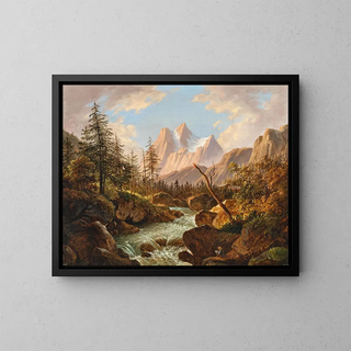 Un pittore sul bordo di un ruscello di montagna - Matthias Rudolf Toma — quadro incorniciato alla parete