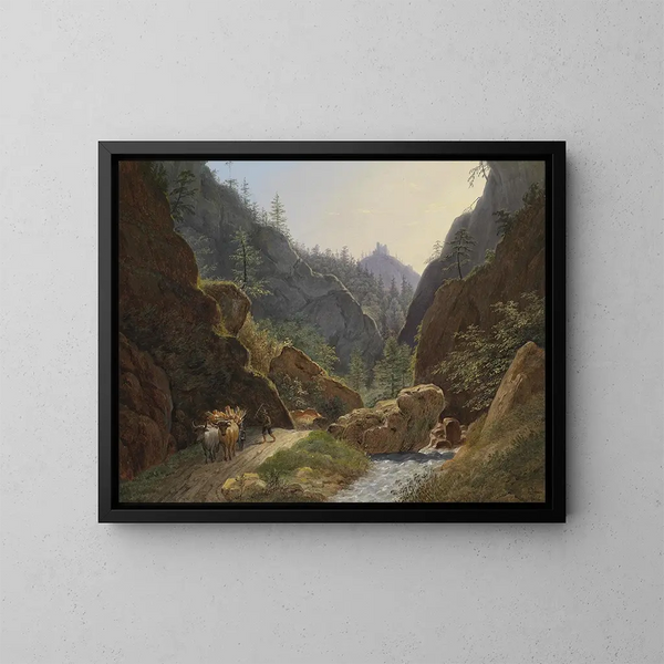 contadino con traino di buoi vicino a Schottwien - Matthias Rudolf Toma — quadro incorniciato alla parete