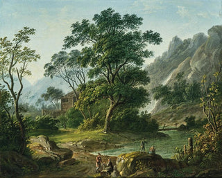 Viaggiatori che si riposano vicino a un lago di montagna - Matthias Rudolf Toma — vista dell’opera