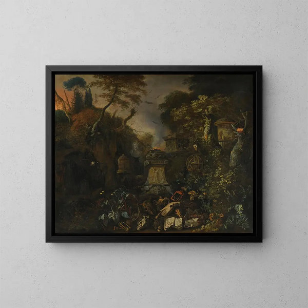 Paesaggio del cimitero notturno - Matthias Withoos — quadro incorniciato alla parete