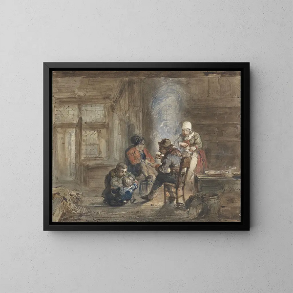 Interno con una famiglia intorno a un camino - Matthijs Maris — quadro incorniciato alla parete