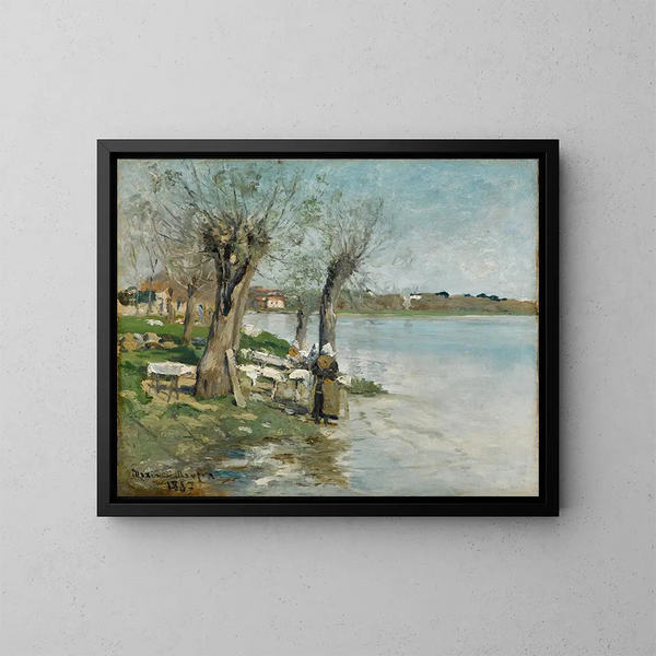 Lavandière al fiume vicino a Nantes - Maxime Maufra — quadro incorniciato alla parete