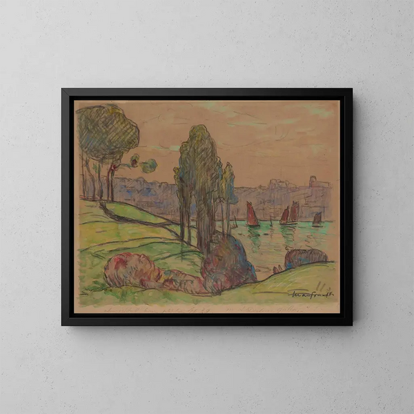 I velieri rossi a Douarnenez - Maxime Maufra — quadro incorniciato alla parete