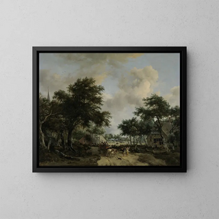 Meindert Hobbema - Wooded Landscape with Merrymakers in a Cart.webp