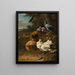 Polli e piccioni in un paesaggio - Melchior d'Hondecoeter — quadro incorniciato alla parete