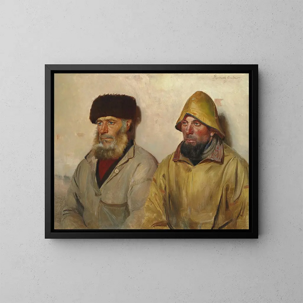 interno con due pescatori - Michael Ancher — quadro incorniciato alla parete