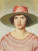 Ritratto di una ragazza vestita con un abito rosso vivace e un cappello di paglia con un nastro rosso vivace - Michael Ancher — vista dell’opera