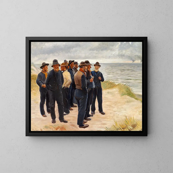Pescatori di Skagen che guardano il mare - Michael Ancher — quadro incorniciato alla parete