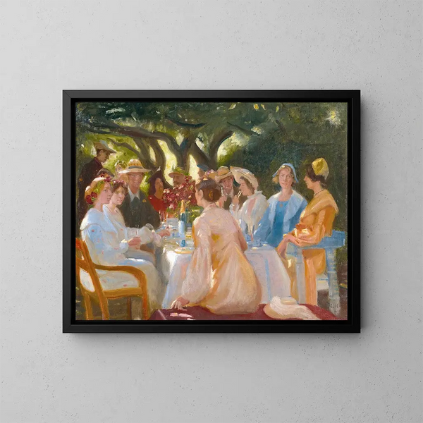 Il pranzo degli attori a Skagen - Michael Ancher — quadro incorniciato alla parete