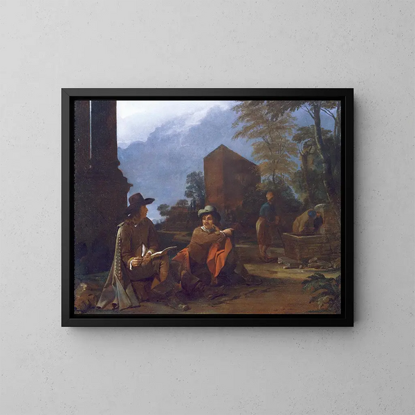 Artisti che si riposano vicino a una fontana - Michael Sweerts — quadro incorniciato alla parete