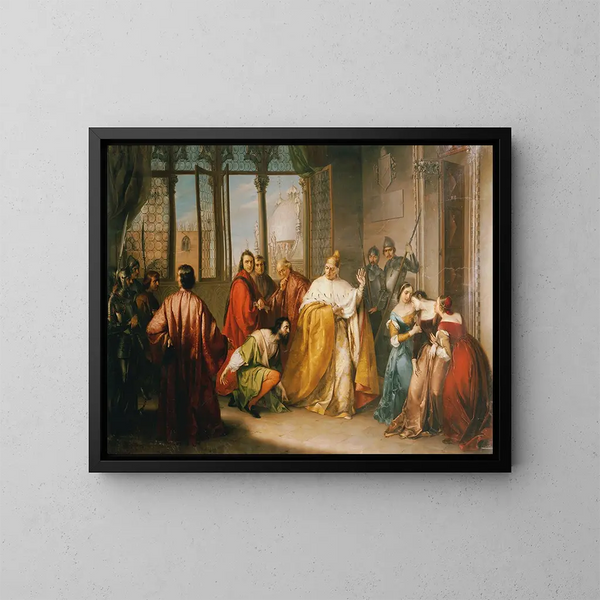 Il Doge Francesco Foscari invia in esilio suo figlio Giacomo - Michelangelo Grigoletti — quadro incorniciato alla parete