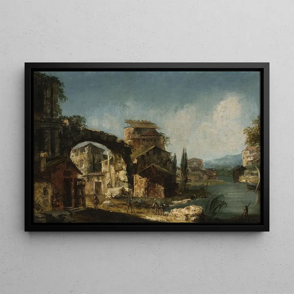 Paesaggio con rovine - Michele Marieschi — quadro incorniciato alla parete