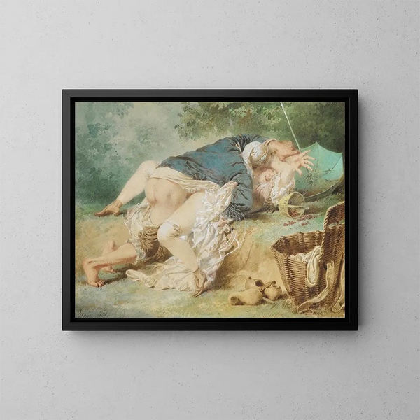 Amanti in un parco - Mihály Zichy — quadro incorniciato alla parete
