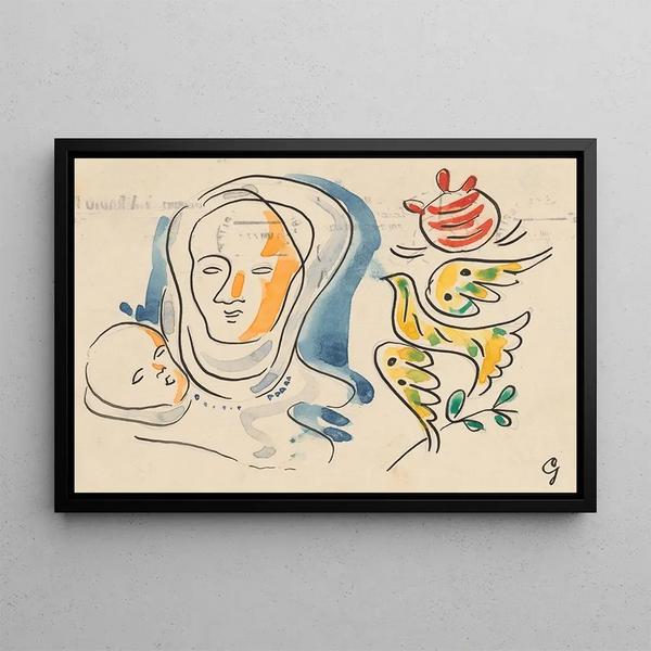 Madre con bambino e colomba - Mikuláš Galanda — quadro incorniciato alla parete