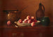Natura morta con pesche, vaso in ottone, brocca verde e bottiglia di vino su comò - Milne Ramsey — vista dell’opera