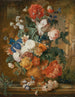 Peonie, rose, garofano, iris, anemone, auricules e altri fiori in un vaso di terracotta - Mélanie de Comolera — vista dell’opera
