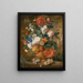 Peonie, rose, garofano, iris, anemone, auricules e altri fiori in un vaso di terracotta - Mélanie de Comolera — quadro incorniciato alla parete