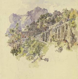 Monastère en montagne avec de grandes terrasses et escaliers - Johann Nepomuk Rauch