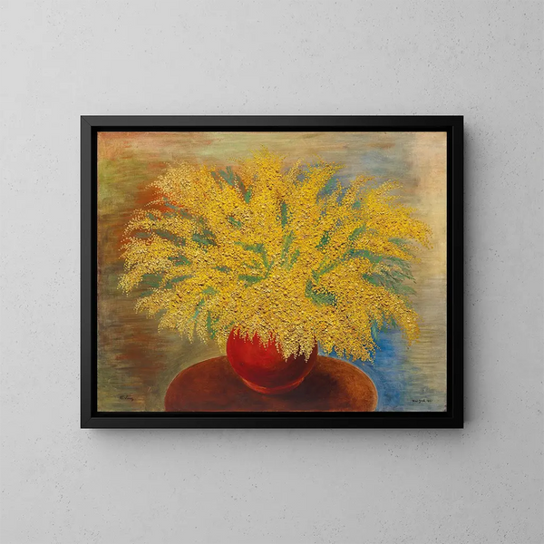 Bouquet di mimose in un vaso rosso - Moïse Kisling — quadro incorniciato alla parete