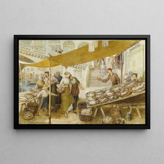 Myles Birket Foster - The Fish Market On The Steps Of The Rialto Bridge.webp