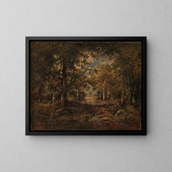 Una vista attraverso gli alberi di Fontainebleau - Narcisse Virgile Diaz de la Peña — quadro incorniciato alla parete
