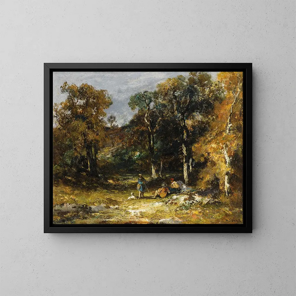 Cacciatori in un sottobosco - Narcisse Virgile Diaz de la Peña — quadro incorniciato alla parete