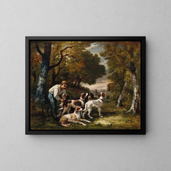 Garon e cinque cani in forte - Narcisse Virgile Diaz de la Peña — quadro incorniciato alla parete