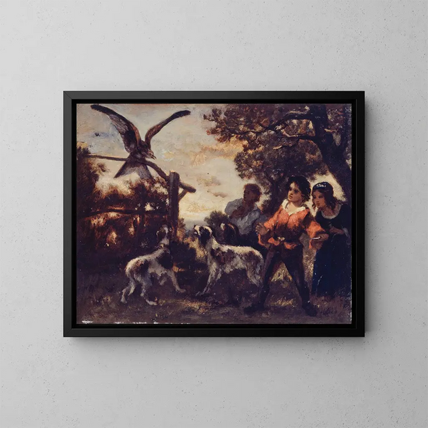 I bambini con il falco - Narcisse Virgile Diaz de la Peña — quadro incorniciato alla parete