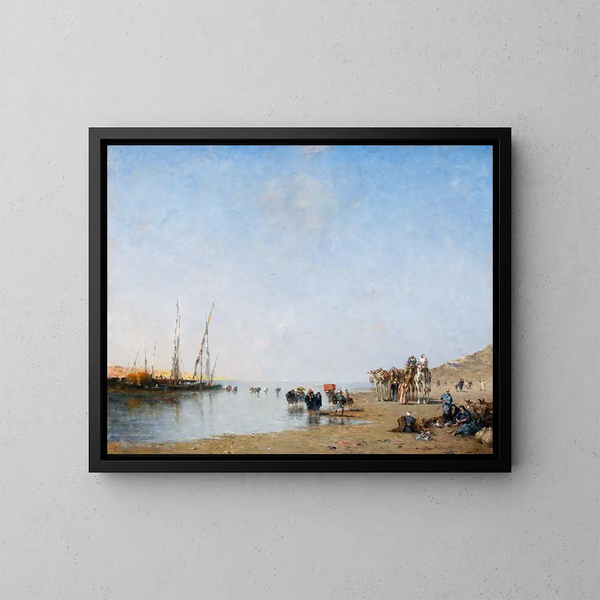 Una carovana araba che si riposa vicino alla costa - Narcisse Berchère — quadro incorniciato alla parete