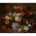 Riproduzione del dipinto Nature morte con dalie, zinnie, rose trémière e prugne - Eugène Delacroix
