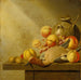 Natura morta con frutta e un'anatra piumata - Harmen van Steenwijck — ambientato in un interno