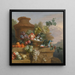 Natura morta con un cesto di frutta, un pappagallo e un'urna su un davanzale di pietra scolpita - Seguace di Jakob Bogdny — quadro incorniciato alla parete