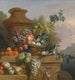 Natura morta con un cesto di frutta, un pappagallo e un'urna su un davanzale di pietra scolpita - Seguace di Jakob Bogdny — vista dell’opera