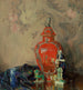 Natura morta con urna rossa e figurine asiatiche - Emil Carlsen — vista dell’opera