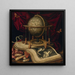 Natura morta vanitas con un globo terrestre, un libro, conchiglie, un serpente e farfalle - Carstian Luyckx — quadro incorniciato alla parete