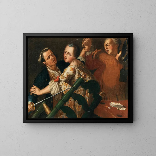 Una rissa durante una partita a carte - Scuola napoletana — quadro incorniciato alla parete