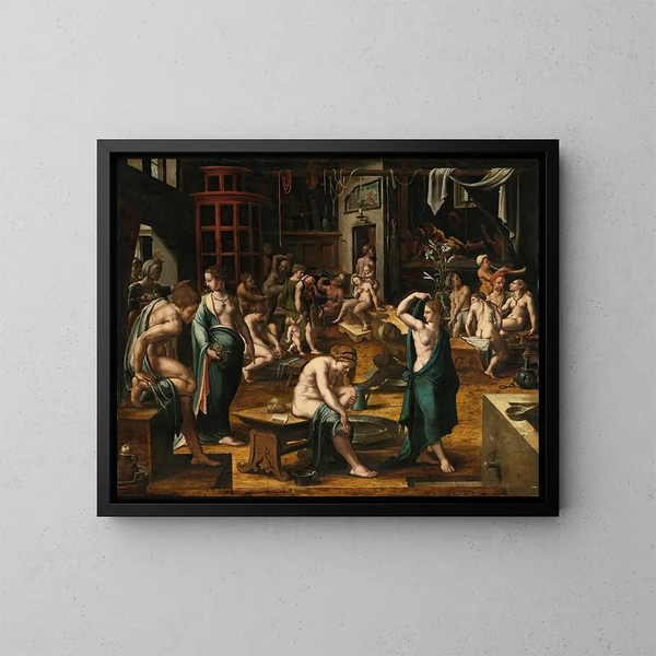 Un bagno pubblico - Scuola olandese — quadro incorniciato alla parete