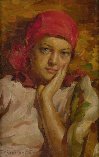 Nicholas B Haritonoff - Portrait of a girl in a red scarf.webp