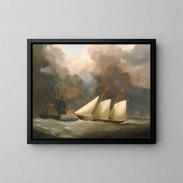 Il match delle mille guinée tra la brigantina Water Witch di Henry Bradley e lo schooner Galatea di Lord Belfast - Nicholas Matthew Condy — quadro incorniciato alla parete