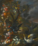 Nature morte all'aperto con uccelli accanto a una fontana scolpita ornata - Nicola Casissa — vista dell’opera