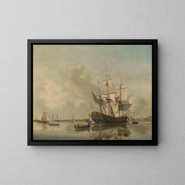 La fregata navale Rotterdam sul fiume Meuse vicino a Rotterdam - Nicolaas Baur — quadro incorniciato alla parete