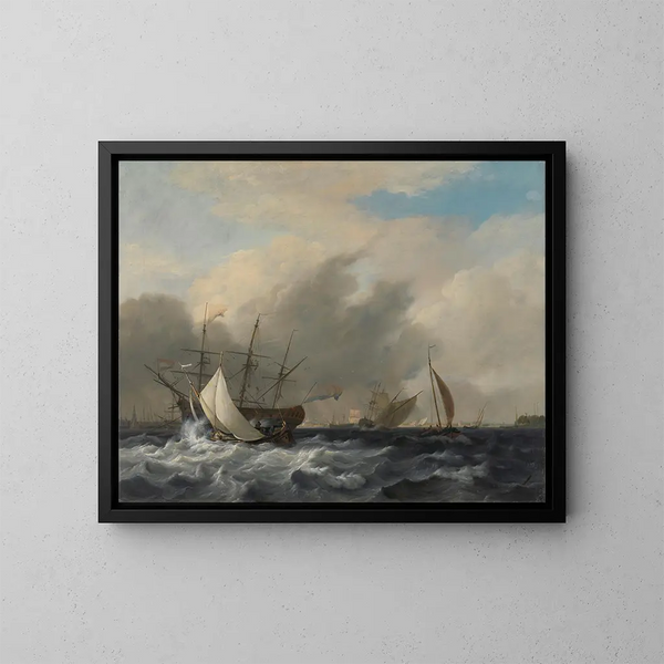Il vascello da guerra della marina ad Amsterdam al Westerlaag ad Amsterdam - Nicolaas Baur — quadro incorniciato alla parete