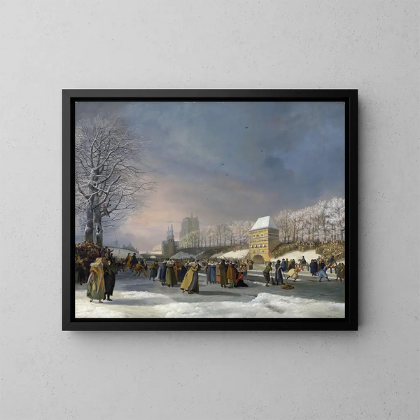 Competizione di pattinaggio femminile sul Stadsgracht a Leeuwarden, 21 gennaio 1809 - Nicolaas Baur — quadro incorniciato alla parete