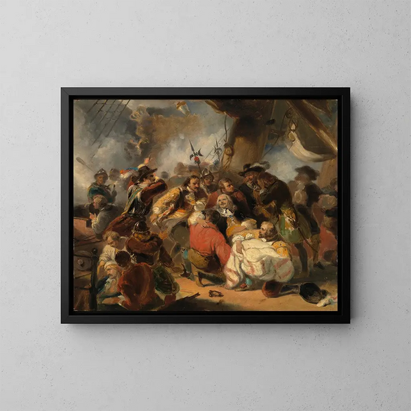 di Michiel de Ruyter mortalmente ferito nella battaglia dell'Etna, Anno 1676 - Nicolaas Pieneman — quadro incorniciato alla parete