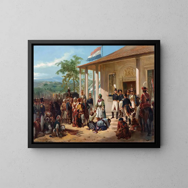 L'arresto di Diponegoro del tenente generale Baron De Kock - Nicolaas Pieneman — quadro incorniciato alla parete