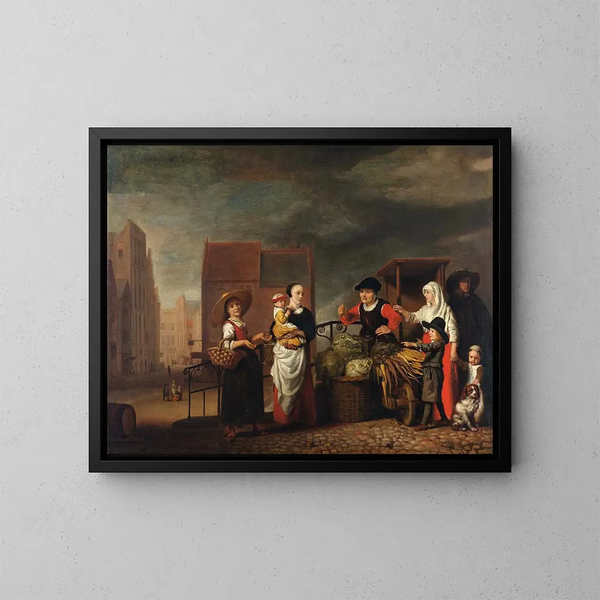 Mercato di Verdure - Nicolaes Maes — quadro incorniciato alla parete